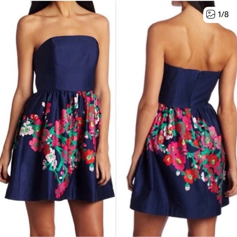 Lilly Pulitzer Navy Strapless Floral Mini Dress